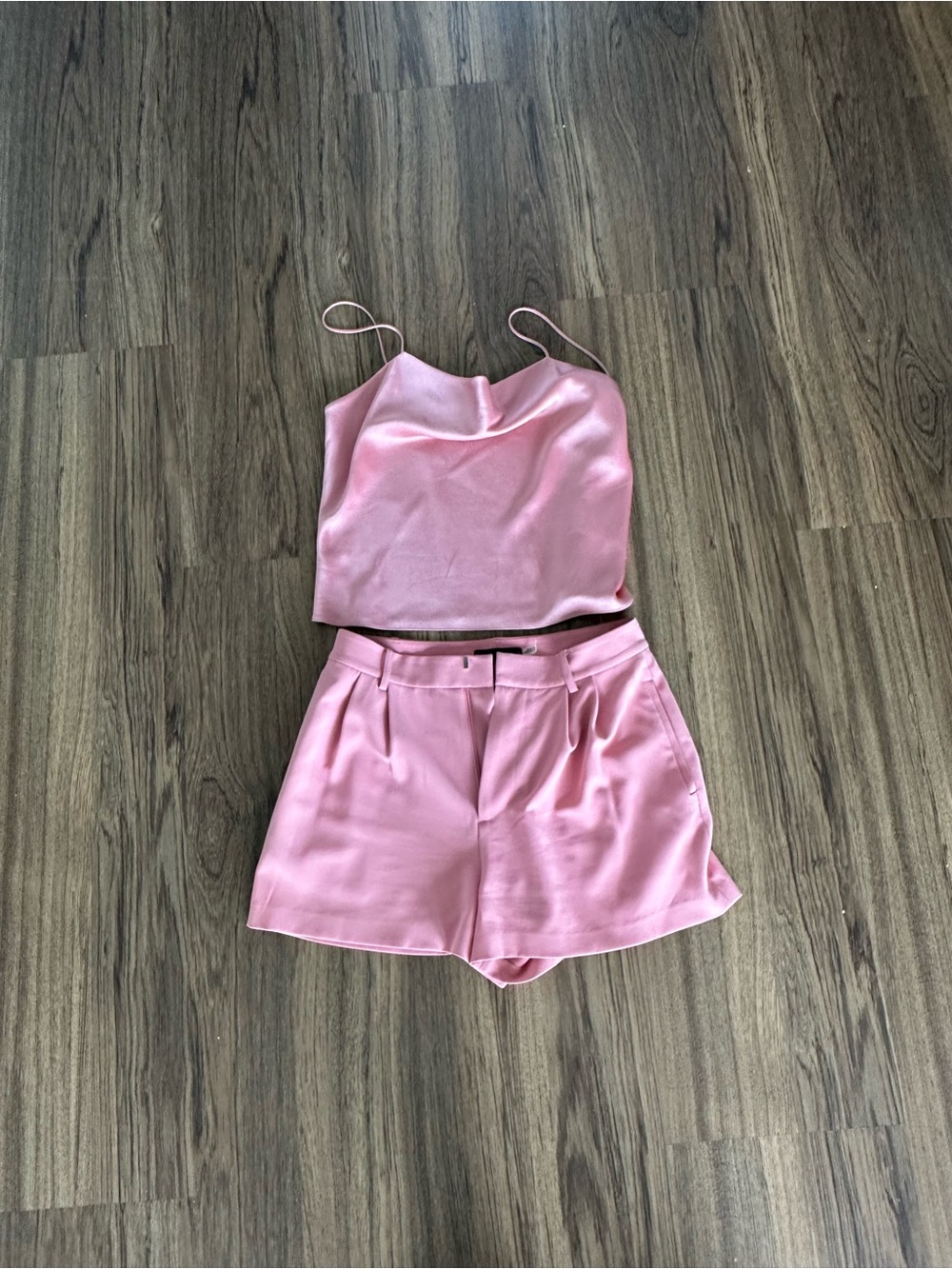 Alice + Olivia Pink Satin Tank & High-Rise Shorts Set